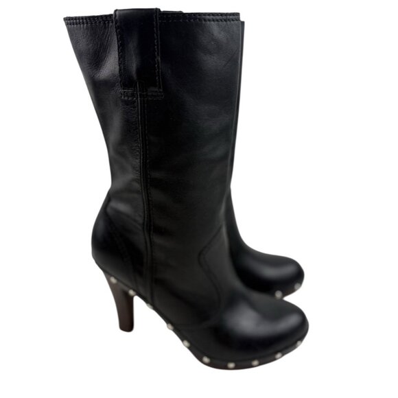 *Michael Kors Abagail Boots Womens Size 6 Black Leather Mid Calf Studded Heeled - Picture 1 of 15